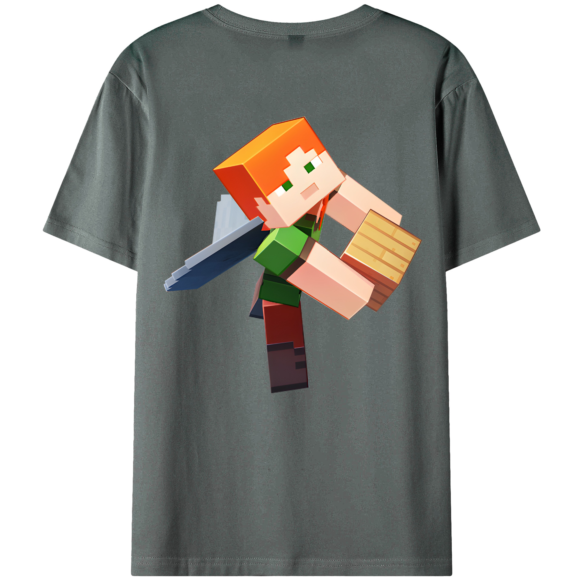 （画像用） マインクラフト ブロックの世界 Minecraft MC Block world 綿100％ メンズ半袖Tシャツ（バックプリント） 通気性